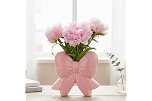 Jingmore Bow Vase Coquette Ceramic Vase Pen Holder Makeup Brush Holder Contemporary Design Decorative Women Gift for Christmas Home Office Shelf Table Room (Pink,Small)