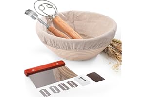 Sourdough Bread Starter Kit, Banneton Proofing Basket - 9 Round Inch, Baking Supplies, Sourdough Tools, Bread Lame, Dough Scr
