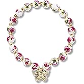 Beads Bow Stretch Bracelet for Women Vintage Flower Charm Bracelet Handmade Gold Beaded Dainty Romantic Jewelry Gift