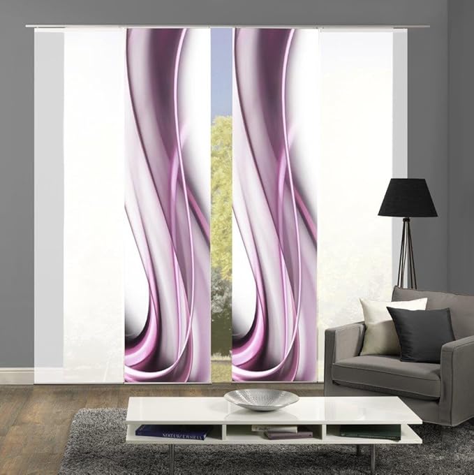 Home Fashion 94148 | 4er-Set Schiebegardinen ONDA | blickdichter Dekostoff & transparenter Halborganza | 4X jeweils 245x60 cm