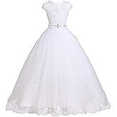 LSSAWZH First Communion Dress Flower Girl Dress Appliqus Tulle Lace Puffy Bridesmaid Pageant Ball Gown Wedding Floor Length