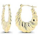 14K Gold Polished & Textured Twisted Shrimp Hoop Earrings For Women | 2.60x21mm Hoops | Earrings For Sensitive Ears | Solid Gold Earrings For Women
