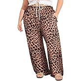 TIYOMI Plus Size Pants for Women Wide Leg Pants Casual Loose Elastic Waist Palazzo Pants Lounge Trouser with Pockets XL-5XL