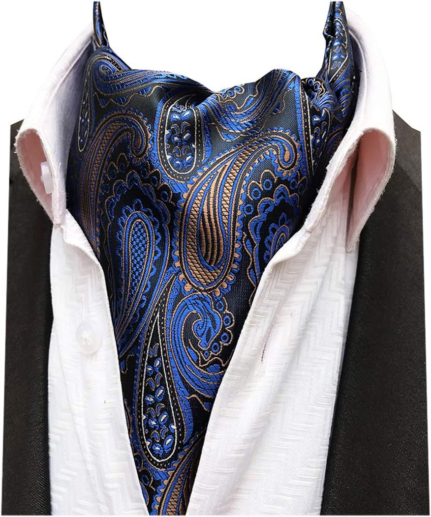 MENDENG Men's Black Paisley Jacquard Woven Silk Cravat Formal Self Tie Ascot