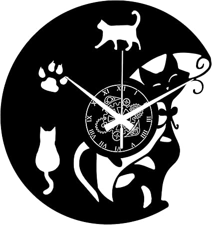 Horloge Murale En Vinyle Cadeau Vintage Fait Main Decorations Pour La Maison Chat Chats Amazon Fr Cuisine Maison