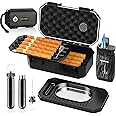Travel Cigar Case with Cigar Lighter, V Cigar Cutter, Cigar Holder 3-in-1, Ashtray, 2-in-1 Punch & Draw Enhancer Tool, Humidifier, Hygrometer, Cigar Humidor Box with Accessories Set for Men Gift