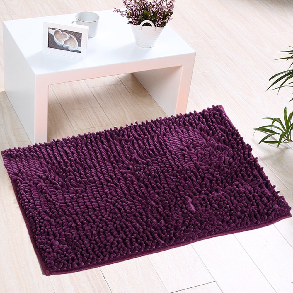 Eleoption Soft Shag Bath Mat Rug Kitchen Rug Door Way Feet Mat Anti-slip Strip Absorbent Doormat Bathroom Shower Rugs Shaggy Carpet (45 * 70 CM) (Blood Purple)