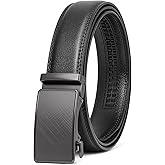 SENDEFN Men's Leather Belt Automatic Ratchet Buckle Slide Belt for Dress Casual Trim to Fit with Gift Box