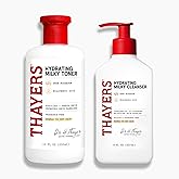 Thayers Milky Face Cleanser 8 FL Oz + Thayers Milky Toner 12 FL Oz with Snow Mushroom and Hyaluronic Acid, Dermatologist Recommended Hydrating Skincare for Dry and Sensitive Skin Bundle