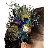 Fdesigner 20s Peacock Fascinator Flapper Feather Hair Clip Gatsby Headpiece for Women