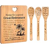 Retirement Gifts for Woman/Men 2026, Happy Retirement Bamboo Cutting Board Set for Colleagues, Friends, Teachers, Bosses, Parents, Family - Recipe for a Special Great Retirement.