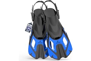 Emsina Snorkel Fins Adjustable Buckles Open Heel Swim Flippers Travel Size Short Swim Fins for Snorkeling Diving Swimming Adult Men Womens & Kids