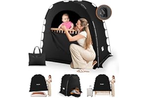 AMENPOKI Blackout Tent for Baby, Sleep Pods Pack N Play Blackout Cover, Portable Travel Crib and Sleep Pod for Kids with Monitor Pouch and Fan Pouch, Blocks 95%+ Light, Black