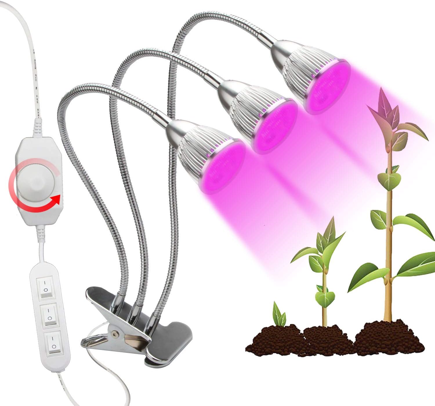 [2018 Upgraded] LED Grow Light,Triple Heads Grow Lamp for Indoor Plants with 360° Adjustable Flexible Gooseneck Rotary Dimmer Switch for Seedlings Flower Herbs Hydroponic Garden Greenhouse Office