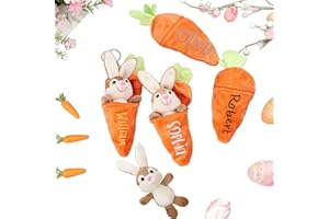 UIDMEN Personalized Easter Plush Bunny Keychain, Little Rabbit Hiding in A Zip-Up Carrot, Custom Name, 100% Cotton Stuffed Pl