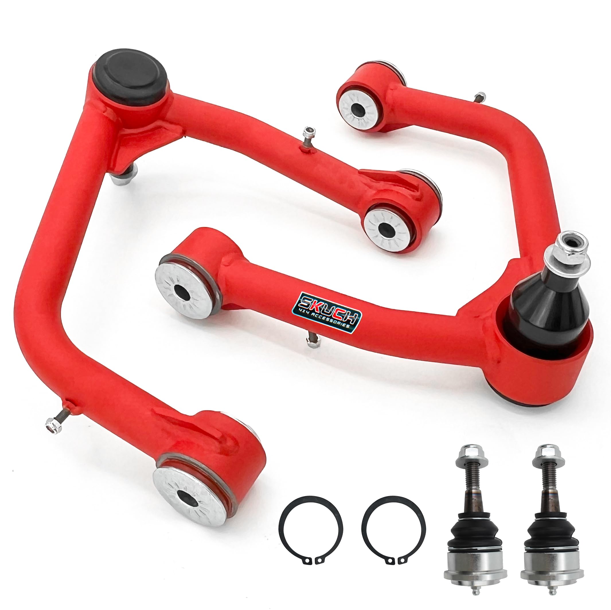 Photo 1 of 2-4" Lift Front Upper Control Arms for 2019-2024 Chevy Silverado 1500 GMC Sierra 1500, Polyurethane Bushings Suspension Arms, 2 Replacement Ball Joints, Wrinkle Red