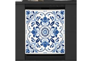DXTKWL Dishwasher Magnet Cover Blue Ethnic Flower Paisley Reusable Dishwasher Magnetic Cover Sticker Decorative Dish Washer Door Cover Panel for Home Kitcen Appliance
