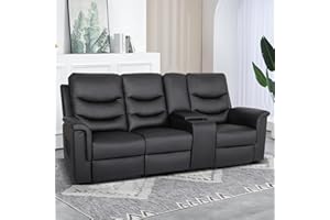 Consofa Faux Leather Recliner Sofa with Console, 3-Seater Dual Recliner Sofa with Flipped Middle Backrest, Cup Holders, Manual Reclining Sofa, Manual Reclining Home Theater Seating for Living Room