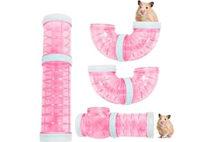 WishLotus Hamster Tubes, Adventure External Pipe Set Transparent MaterialHamster Cage & Accessories Hamster Toys to Expand Space DIY Creative Connection Tunnel Track Rat Toy (Pink)
