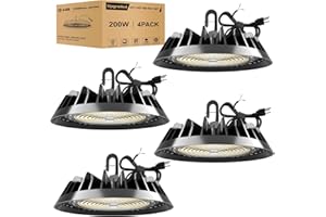 JC-LGL UFO LED High Bay Light 200W 4 Pack, High Bay LED Light 32,000LM (160LM/W) 1-10V Dimmable, 5' Cable with Plug, Hanging Hook, Safe Rope, ETL Listed High Bay Light for Factory Warehouse Workshop