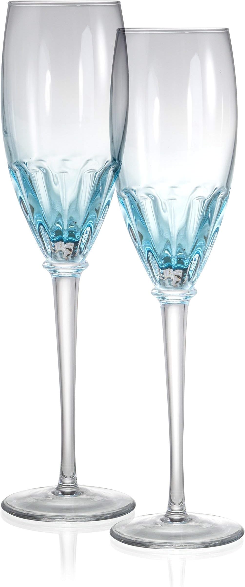 Danesco Mouth Blown Color Infused 8.5 ounce Champagne Flutes - Blue - Set of 2