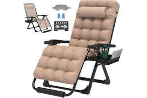 ZENPETIO 29In XL Zero Gravity Chair w/Cushion, Zero Gravity Recliner Lounge Chair for Indoor and Outdoor, Reclining Camping Chair for Lawn, Anti Gravity Chair with Cup Holder and Footrest, 440LBS