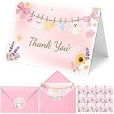 GoodUping 24 Pack Baby Shower Thank You Cards with Envelopes Stickers, 4 x 6 Inch Pink Bow Greeting Blank Note Cards Bulk for Girl Birthday Baby Shower