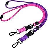 Wisdompro 2 Pack of 21 inch Durable Round Cord Heavy Duty Lanyard with Safety Breakaway Buckle, Detachable Buckle and Metal Hook for Keys, ID Card Badge Holders - Hotpink and Purple