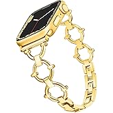 G-ficu O-Shaped Band Compatible with Apple Watch Band 41mm 40mm 42mm(S10/11) 38mm iWatch Series 11 10 9 8 7 6 SE 5 4 3, Fancy Cute Slim Thin Metal Bracelet for Apple Watch Bands for Women-Gold