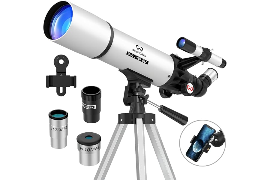 WOSPORTS Telescope for Adults High Powered, 90mm Aperture 600mm Astronomy Portable Professional Refractor Telescope for Beginners, Magnification 180X, with Adjustable Tripod, Phone Adapter, Carry Bag