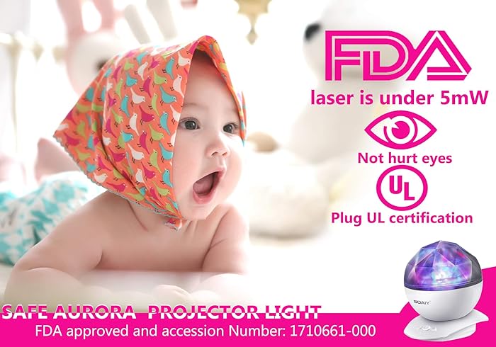 Image 6 - Aurora Night Light Projector Lights, Soaiy, 8 Changing Aurora and 360°Rotatable, 1h Auto closes , Built-in Speaker, for kids or Adults to Sleep Soothe, Insomniac and Anxious Relax, Party Lights-White