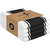 Native Fab Wide Striped Kitchen Towels - 18x28 Inch, 4 Pack Dish Towel Set, Highly Absorbent, Quick Drying, Cotton Dish Cloths for Dish Drying, Hand Wiping, and Counter Cleaning - Black