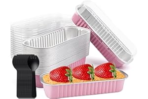 Gdsinstna Mini Loaf Pans with Lids and Spoons,30 Pcs Mini Loaf Pans with Lids 6.8 oz,Mini Cake Pans with Lids, Disposable aluminum foil baking container-Pink