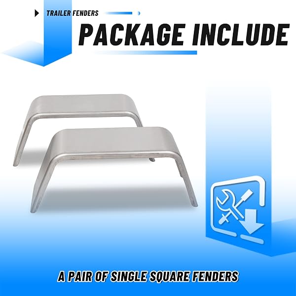 ECOTRIC SQUARE TRAILER FENDERS FOR 14″-16″ WHEELS COMPATIBLE WITH CAR HAULER CARGO TRAILER UTILITY LANDSCAPE TRAILER 2 PACK 1 PAIR