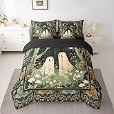 Feelyou Ghost Comforter Set with Sheets 7 Piece King Size Happy Halloween Bedding Set for Kids Boys Girls Cute Ghost Bed in a Bag Horror Theme Room Decor Orange Green Soft Lightweight Microfiber