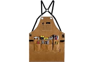 OPTIGRAM Waxed Canvas Durable Tool Apron, Heavy Duty Work Shop Apron with 10 Pockets, Woodworking Apron for Safty Protection