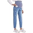 POSHGLAM Women's Maternity Jeans Over Belly Comfy Stretch Boyfriend Jeans Loose Pregnancy Pants, S-XXL
