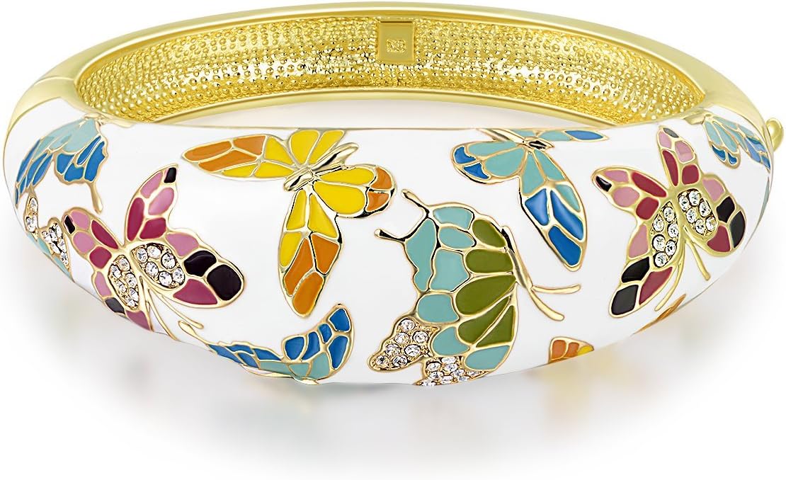 Pauline & Morgen "Spring of Versailles" Enamel Butterfly Gold Plated Crystal White Women Bracelet