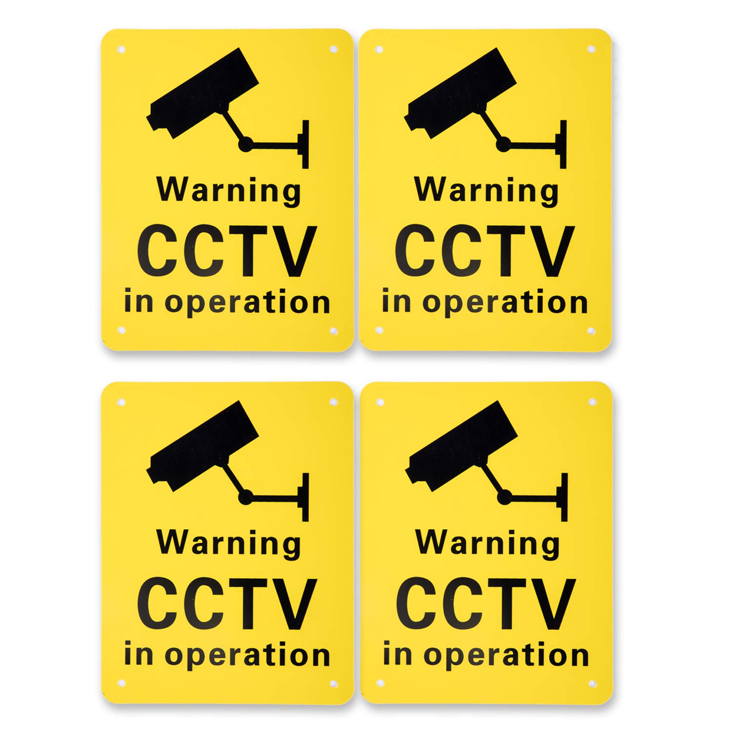 LIFEGREEN 4 Pack Pre-Drilled CCTV Warning Signs, Plastic, 150 x 190 mm, Black, Sign, Functional