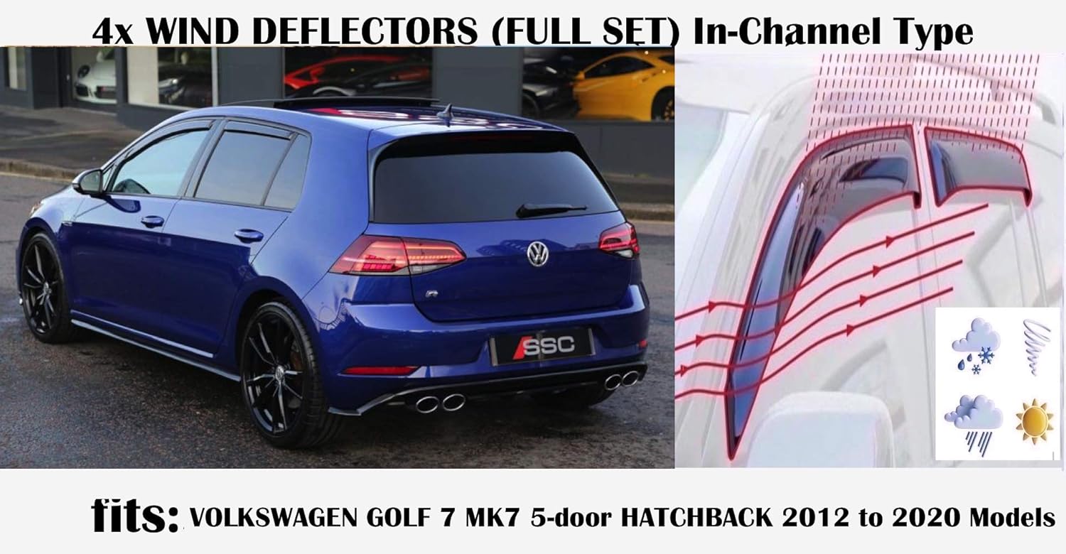 Set Of 4 Wind Deflectors INCHANNEL Type Compatible with VW MK7