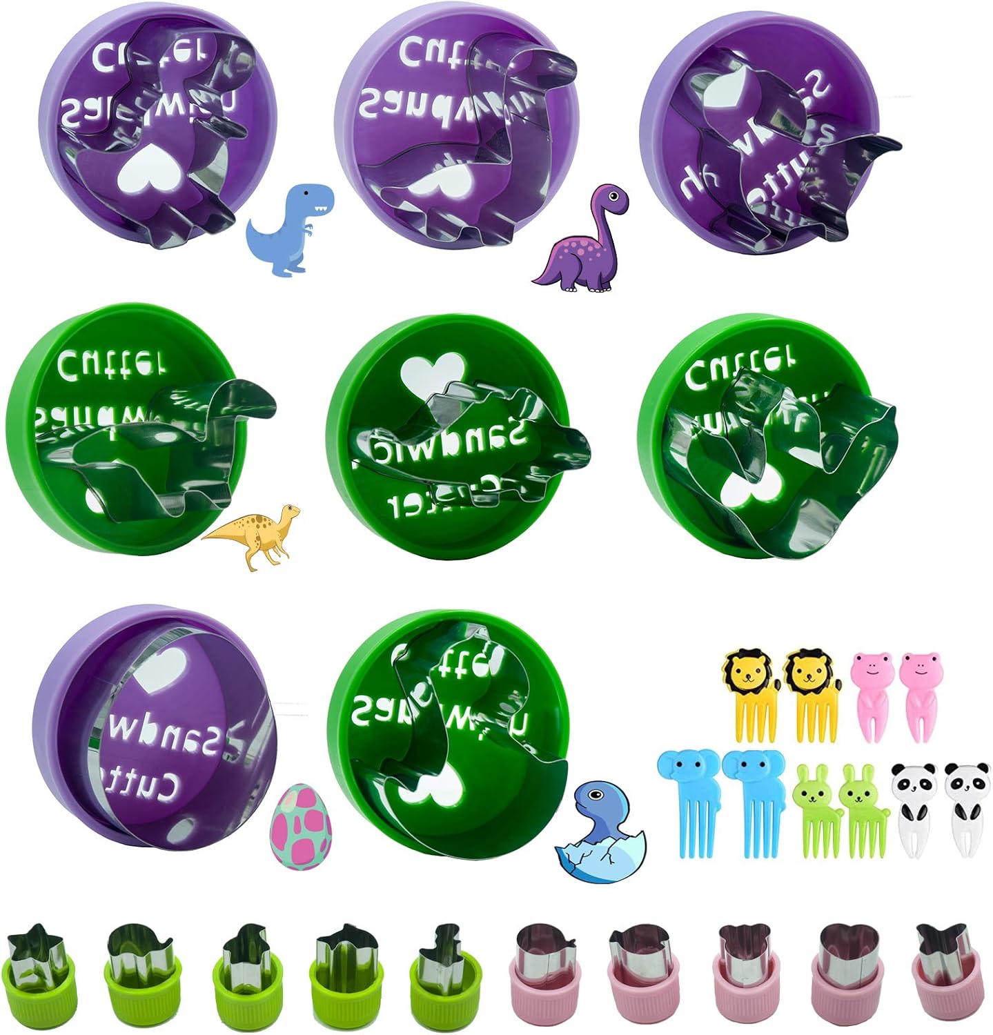 Dinosaur Cookie Cutters and Vegetable Fruit Cutters Set for Kids 30Pcs Dinosaur egg,Dinosaur baby,Bear,Fish,Heart,Whale,Butterfly,Penguin,Dophin,Elephant Cookie Stamps Food Mold sandwich cutter