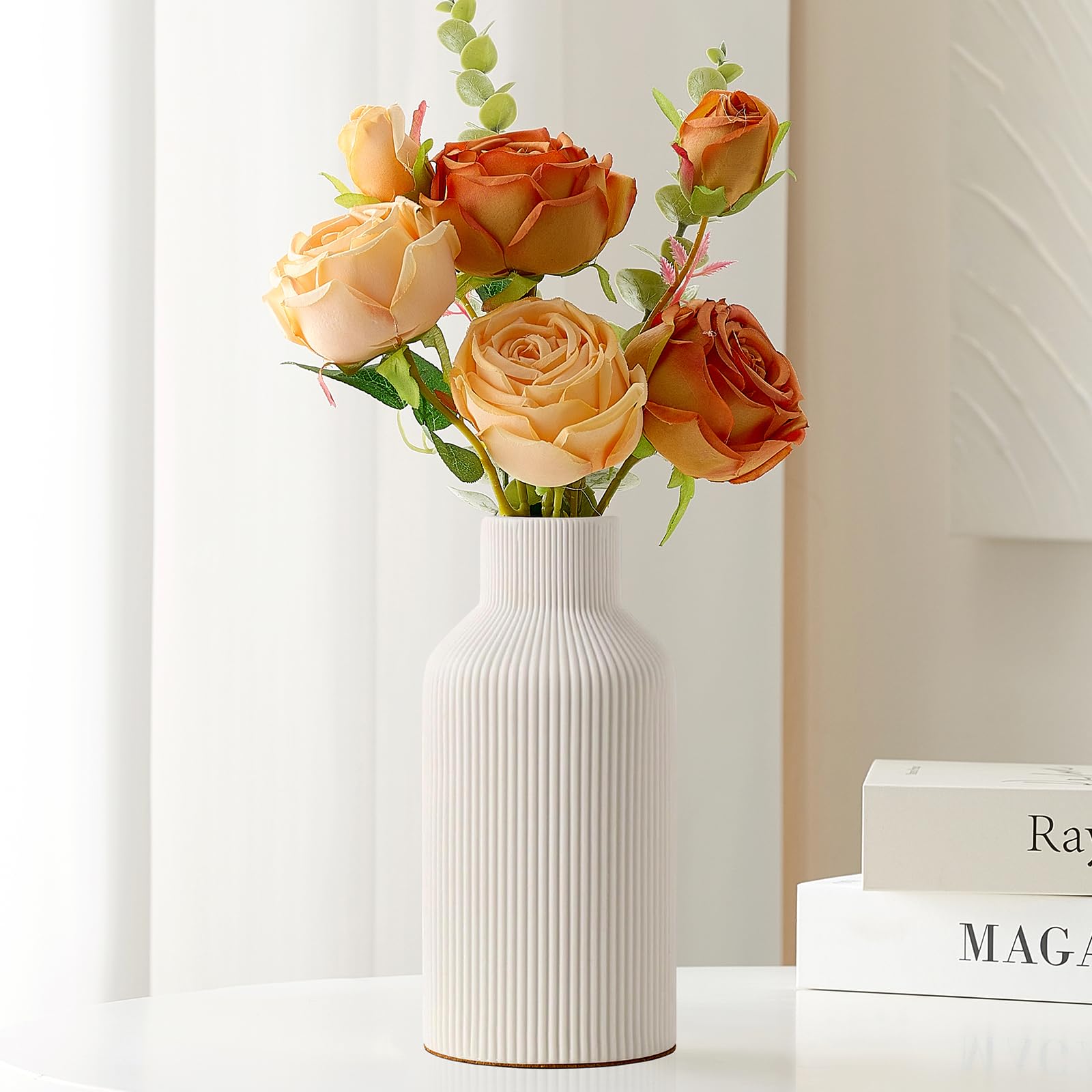 Mfacoy White Ceramic Flower Vase, Minimalist Decor, Modern Home Decorative Vase, Small Pampas Grass Vases For Kitchen, Bedroom, Office, Living Room, Bathroom, Shelf Centerpiece Table Decorations(8 in) - Image 6