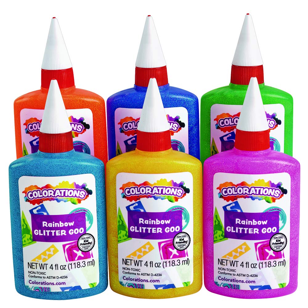 Colorations® Rainbow Glitter Gloo, 6 Colors, Each 4oz, Use with Crafts, Great for Crafting & Decorating, Brighten up Drawings, Posters, School Projects, Crafting, Greeting Cards, Scrapbooking