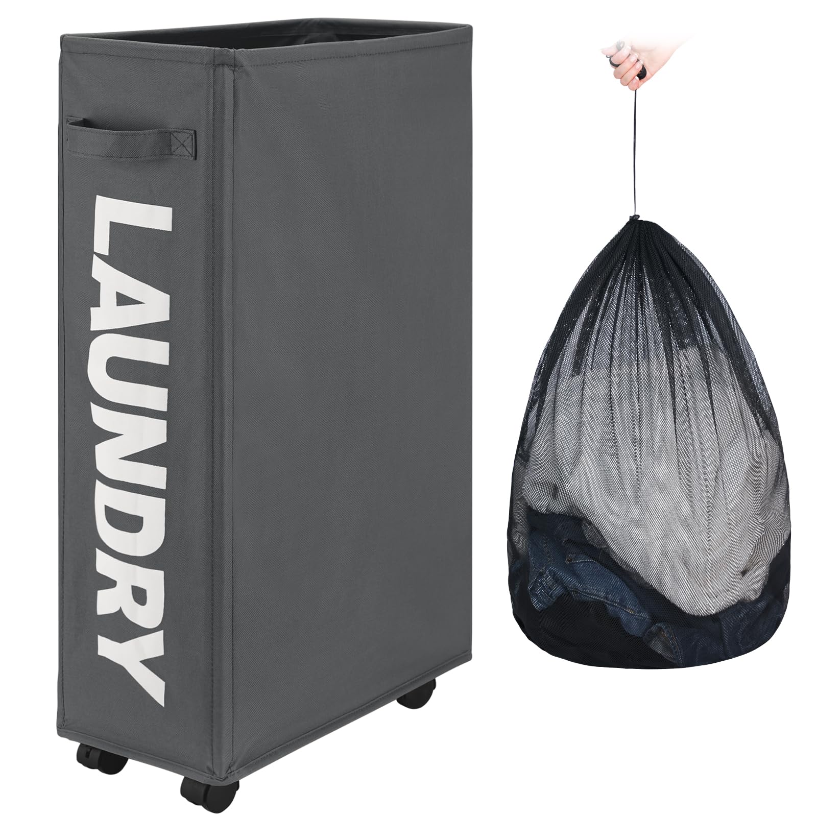 Photo 1 of ***MISSING ASSEMBLY HARDWARE WON'T STAND*** Maxsilan 29" Slim Rolling Laundry basket with Removable Bag on Wheels, 70L Collapsible Narrow Corner Laundry Hamper, Foldable Storage Bins, Grey