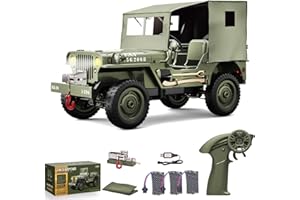 Hylukon RC Crawlers, 1:10 Scale D888 Upgraded Willys Military Jeep, 2.4Ghz 4WD Off Road Rock Crawler Vehicle with Lights, Win