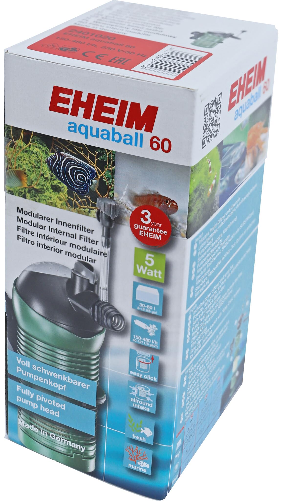 Eheim 2401020 Aquaball 60 Interior Filter with Filter Cartridge and Media Box