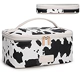 Montana West X Wrangler Travel Makeup Bag 2pcs Set Large Cosmetic Bag with Makeup Brush Holder Portable Make Up Organizer Cute Toiletry Bag with Divider and Handle for Women