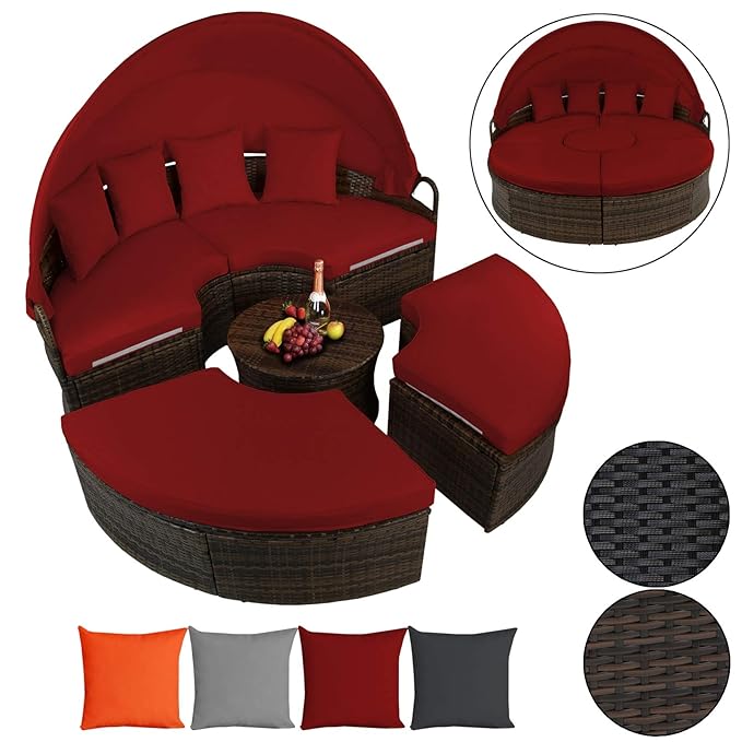 BB SPORT 13-teilige Polyrattan Lounge-Muschel mit aufklappbarem Sonnendach Garten Lounge inkl. Auflagen mit Klettleisten und 