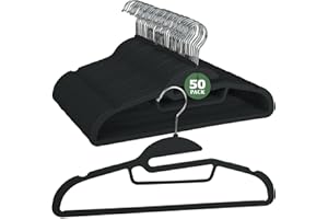 Flysums Plastic Hangers, 50 Pack Coat Hangers Rubber Coated Clothes Hangers with Non-Slip Design, Ultra Slim & Heavy Duty Suit Hangers, Space Saving Hangers for Closet (Black- S Shaped)