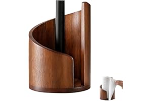 Paper Towel Holder, Wooden Mango Wood Stand with Iron Base, One-Handed Operation, Fits Jumbo Rolls, Modern Countertop Mountai